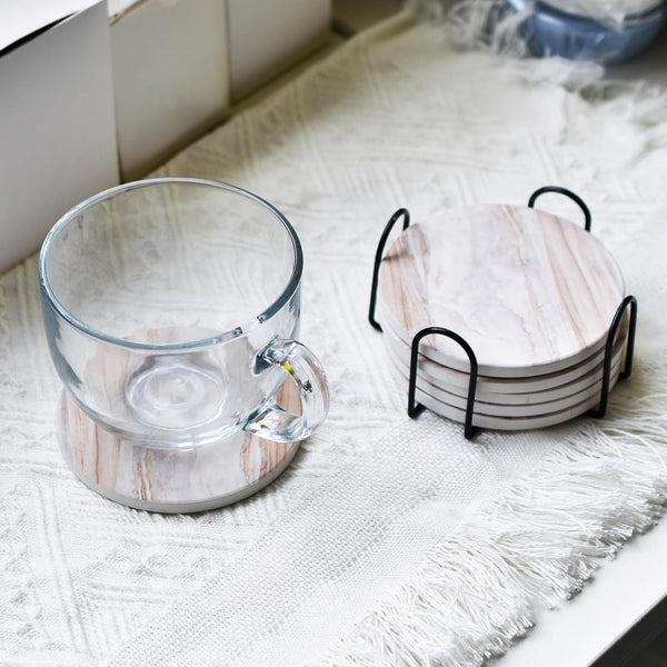 Marble & Cork Coaster Set (6-Pack)